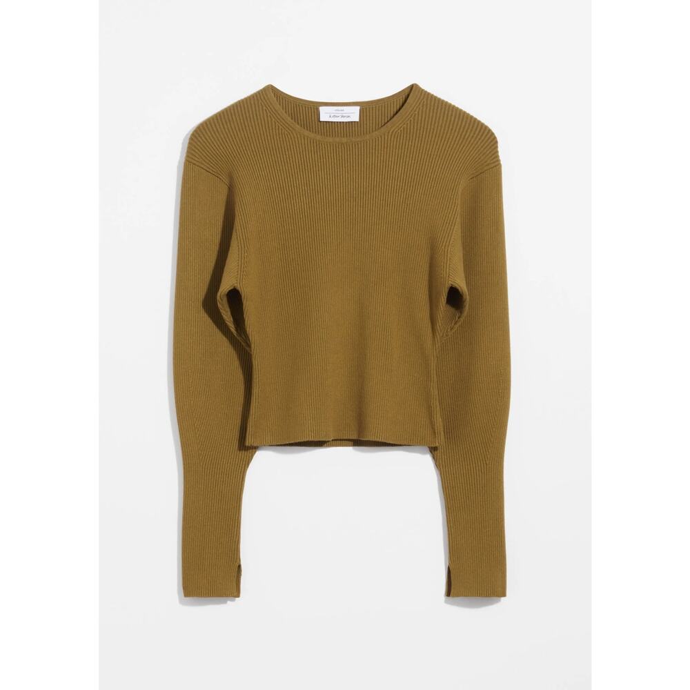 & OTHER STORIES Khaki Ribbed Rib Knit Sweater Top - Picture 3 of 12